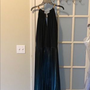 Strapless, pleaded floor length formal dress